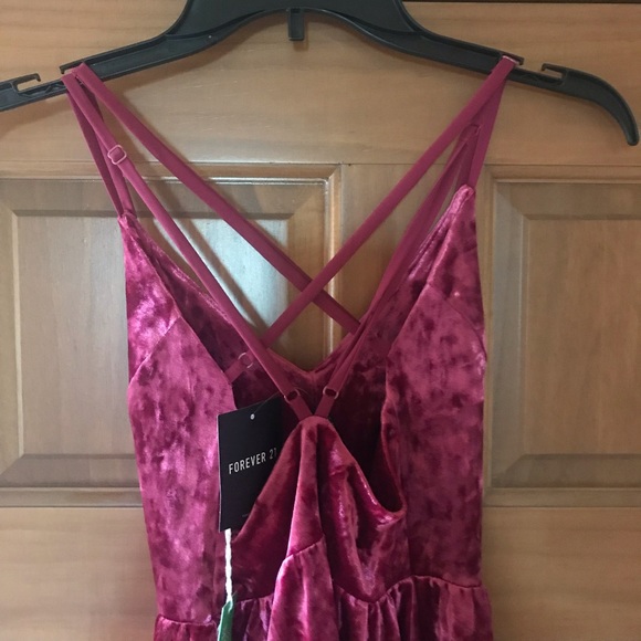 NWT Forever 21 Velvet Magenta Dress - Picture 3 of 4